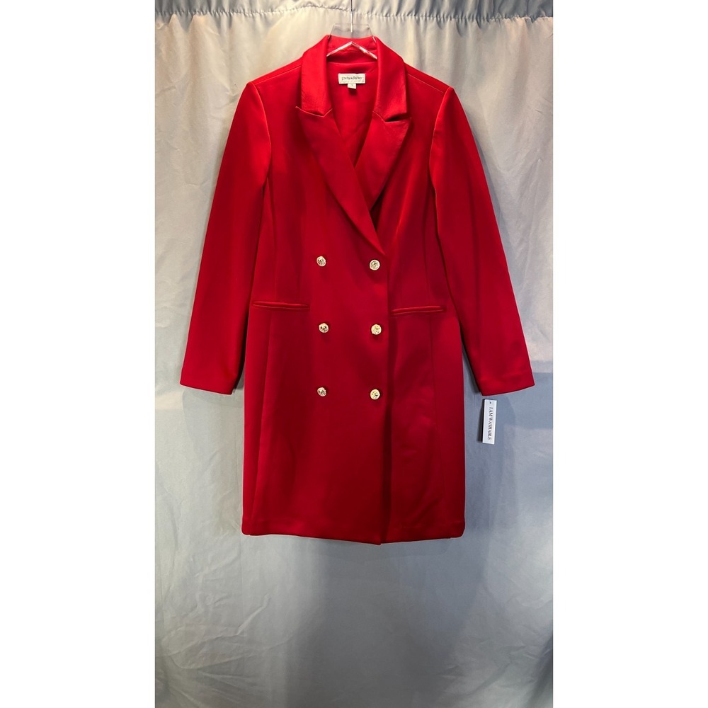 Shelby & Palmer Blazer Dress Womens 12 Red Stretch Double Breasted Notch Lapel